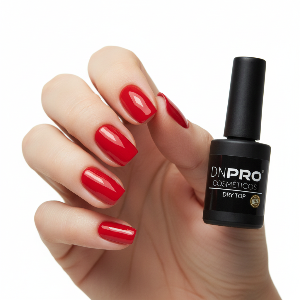 Unhas vermelhas vibrantes com Dry Top - corrigido