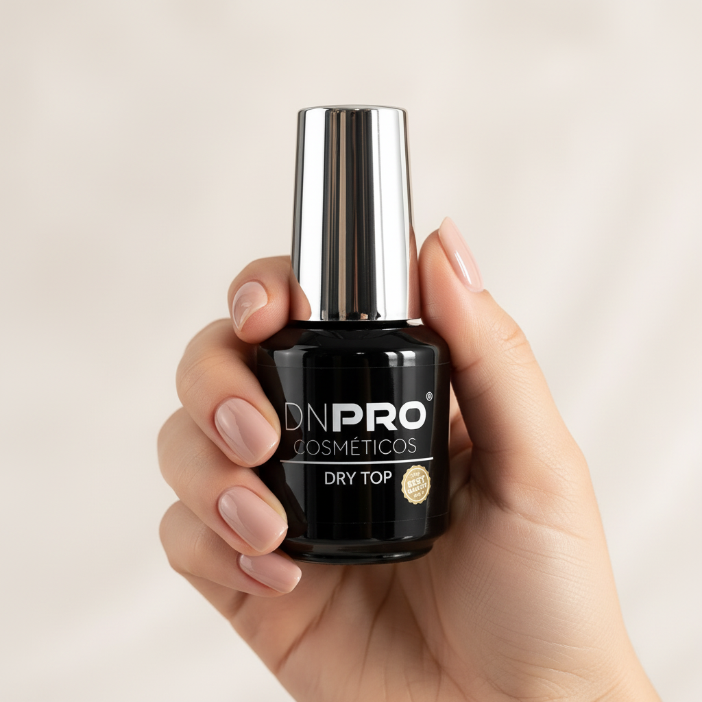 Produto Dry Top da DNPRO Cosméticos segurado por uma mão elegante