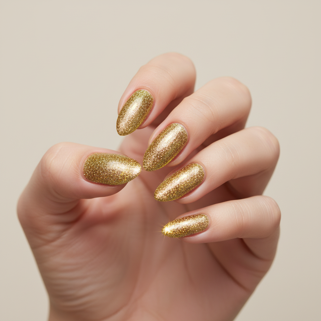 Unhas com glitter dourado