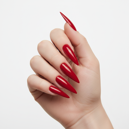 Unhas estileto vermelhas com Dry Top - anatomia correta